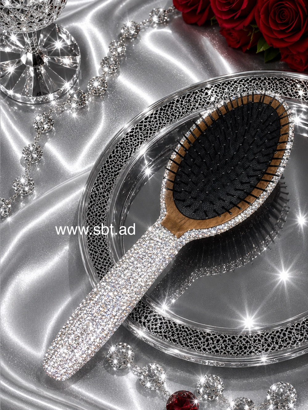 NWT Rhinestone Hair Brush Sparkling Bling Swarovski Crystal +Gift - Picture 4 of 10